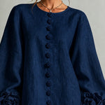 Navy Long Sleeve Floral Button-Down Mini Dress with Striking Floral Cuffs