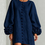 Navy Long Sleeve Floral Button-Down Mini Dress with Striking Floral Cuffs