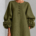 Olive Floral Button-down Midi Dress With Striking Floral Cuffs