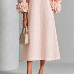 Pink Floral Button-down Midi Dress With Striking Floral Cuffs