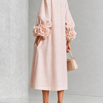 Pink Floral Button-Down Midi Dress with Striking Floral Cuffs