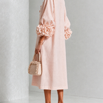 Pink Floral Button-down Midi Dress With Striking Floral Cuffs