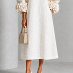 Henrietta | Floral-Cuff Buttoned Midi Dress