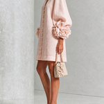 Pink V-Neck Floral Button-Down Mini Dress with Striking Floral Cuffs
