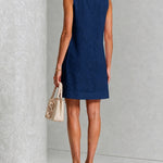 Navy Sleeveless Floral Button-front Mini Dress