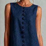 Navy Sleeveless Floral Button-front Mini Dress