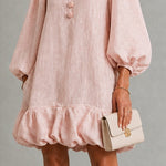 Rosalyn | Floral-Button Puff-Sleeve Mini Dress