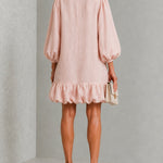 Verity | Floral-Button Puff-Sleeve Mini Dress