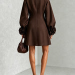 Chocolate Brown A-Line Mini Dress with Striking Floral Cuffs
