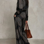 Victoria | Paisley Print Satin Long-Sleeve Shirt & Wide-Leg Trouser Set