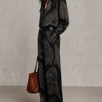 Victoria | Paisley Print Satin Long-Sleeve Shirt & Wide-Leg Trouser Set