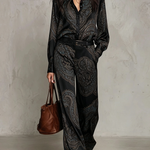 Victoria | Paisley Print Satin Long-Sleeve Shirt & Wide-Leg Trouser Set