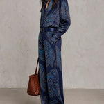 Victoria | Paisley Print Satin Long-Sleeve Shirt & Wide-Leg Trouser Set