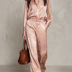 Victoria | Paisley Print Satin Long-Sleeve Shirt & Wide-Leg Trouser Set