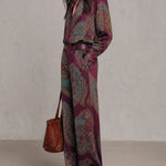 Victoria | Paisley Print Satin Long-Sleeve Shirt & Wide-Leg Trouser Set