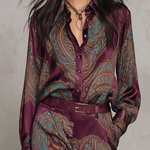 Victoria | Paisley Print Satin Long-Sleeve Shirt & Wide-Leg Trouser Set