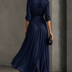 Elegant Navy Blue Knotted Maxi Shirt Dress