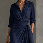 Elegant Navy Blue Knotted Maxi Shirt Dress