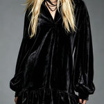 Velvet Mini Dress with Lantern Sleeves Ruffled Hem