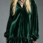 Velvet Mini Dress with Lantern Sleeves Ruffled Hem