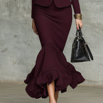 Burgundy Ruffled Hem Top and Skirt Set with Gold-Tone Buttons