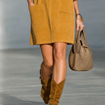 Ginger Yellow Faux Suede Mini Dress With Shoulder Buttons And Patch Pockets