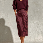 Black Collar Knit Top And Zebra Linen Midi Skirt Two‑Piece Set