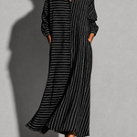 Black White Asymmetric Stripe Shirt Maxi Dress