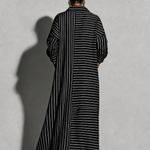 Black White Asymmetric Stripe Shirt Maxi Dress