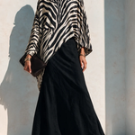 Black Zebra Asymmetrical Top And Black Drape Skirt Two‑Piece Set