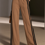 Camel Color-blocked Single-breasted Top And Wide-leg Pants Suit