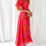 Elegant Floral V-neck Midi Dress