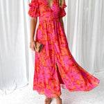 Elegant Floral V-neck Midi Dress