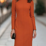 Orange Elegant Sheath Long-Sleeve Midi Dress