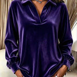 Velvet Collared V-Neck Blouse