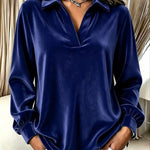 Velvet Collared V-Neck Blouse