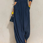 Nora | Navy Pleated V-Neck Maxi Dress