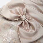 Champagne Ivory Floral Bow Satin One Shoulder Sleeveless Maxi Dress