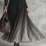 Black Turtleneck Top & Ombre Pleated Maxi Skirt Two Piece Set
