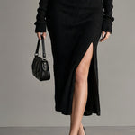 Black Ribbed Off Shoulder Midi Dress With Lace Trim