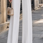 White Pleated Lapel Single-Button Peplum Blazer & Wide-Leg Pants Set