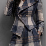 Navy Plaid Blazer And Lantern Pants Two-piece Set