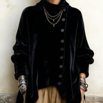 Velvet Asymmetric Button Turtleneck Top