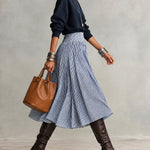 Navy Oversized Sweatshirt And Blue White Striped A-line Skirt Set