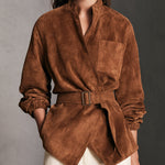 Brown Faux-suede Lace-up Jacket