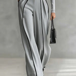 Adèle | High Neck Set with White Trim and Wide Pants