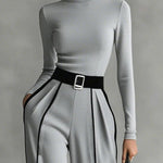 Adèle | High Neck Set with White Trim and Wide Pants