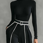 Adèle | High Neck Set with White Trim and Wide Pants