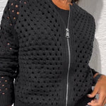 Openwork Knit Zip-up Casual Jacket