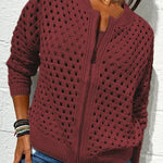 Openwork Knit Zip-up Casual Jacket